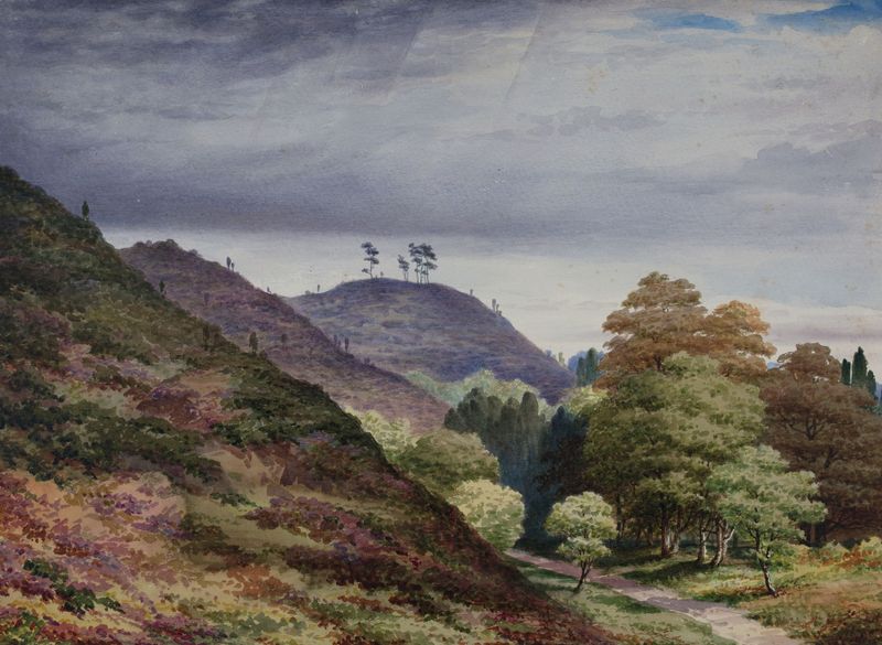 Pintura al óleo de paisaje de Elijah Walton con colinas y luz solar