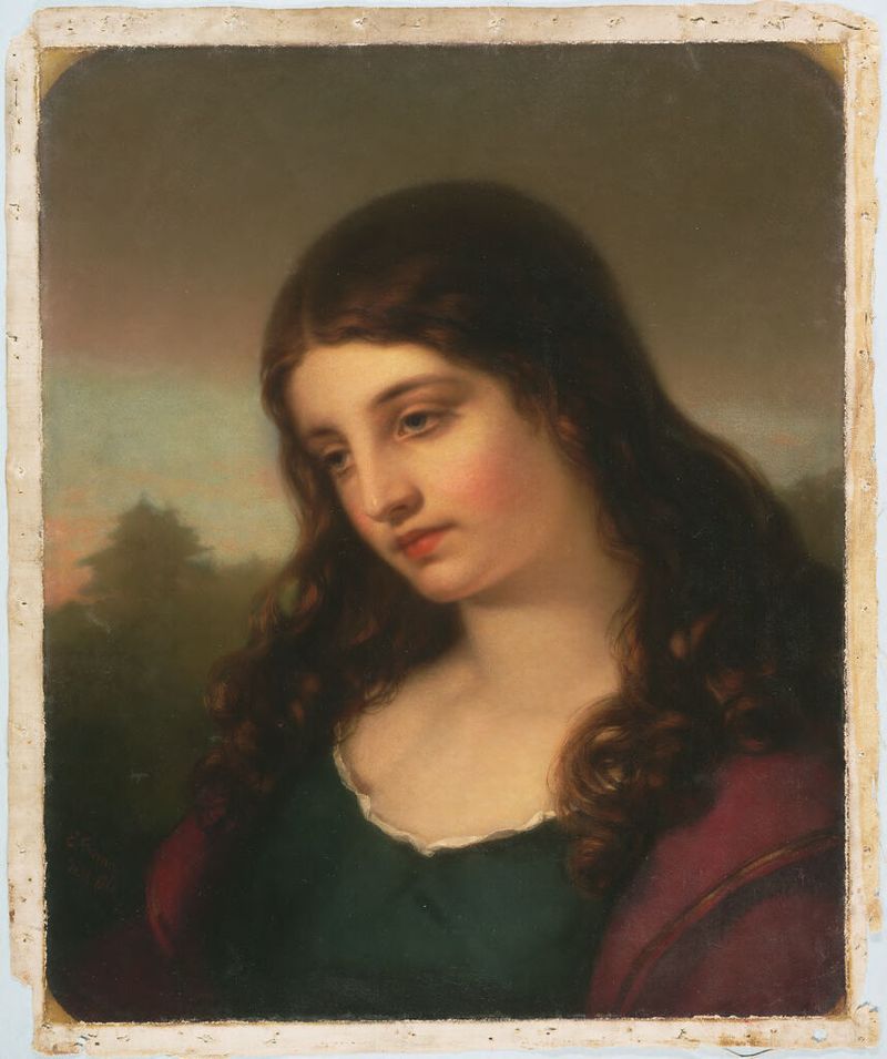 Retrato de una mujer de cabello oscuro, óleo sobre lienzo de Edward D.E. Greene