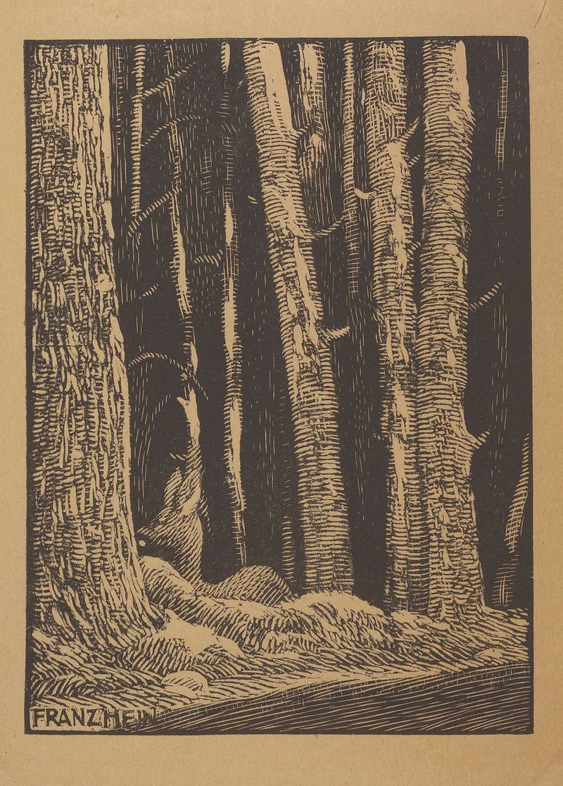 Expressionism artwork by Franz Hein depicting a deer in a camp, 1924
