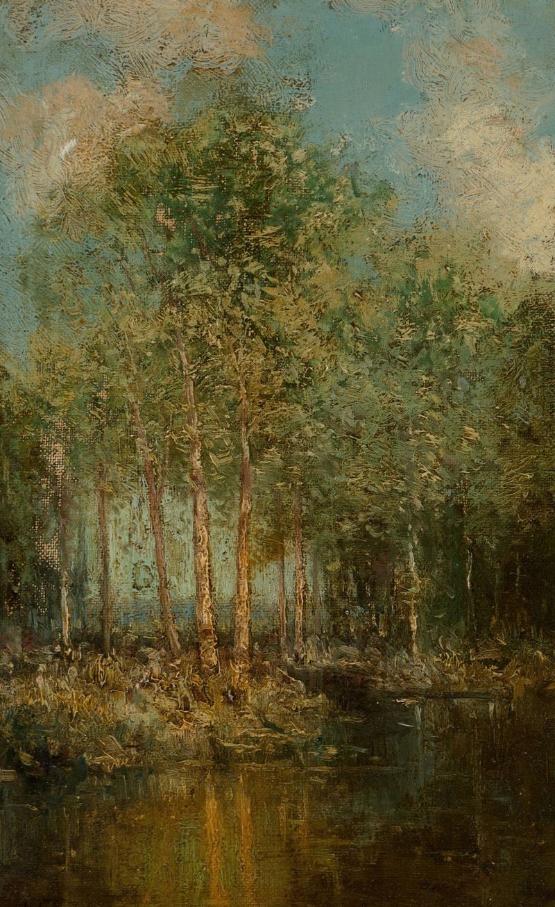Woodland glade with sunlight, oil on canvas by Julian Onderdonk