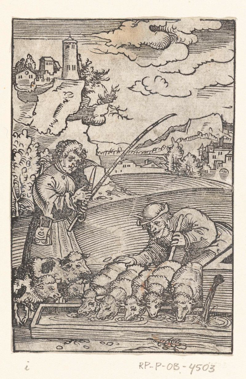 Escena histórica con Jacob y ovejas, papel de Lucas Cranach
