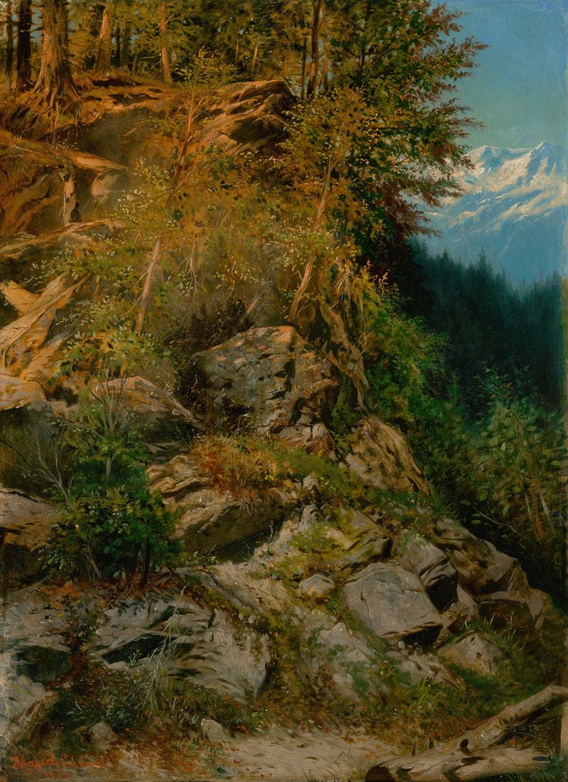 Rocky Hillside in a Mountain Landscape by Eduard Majsch, oil painting