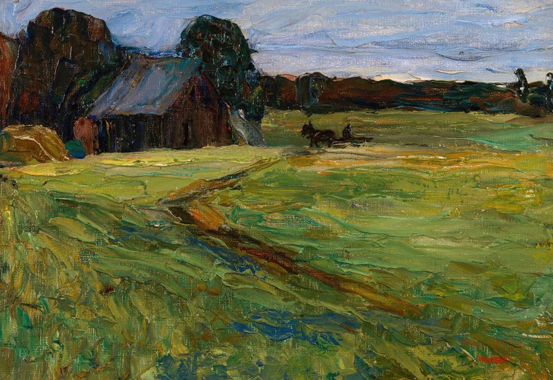 Paisaje de expresiónismo de Wassily Kandinsky, colores vibrantes en pintura al óleo