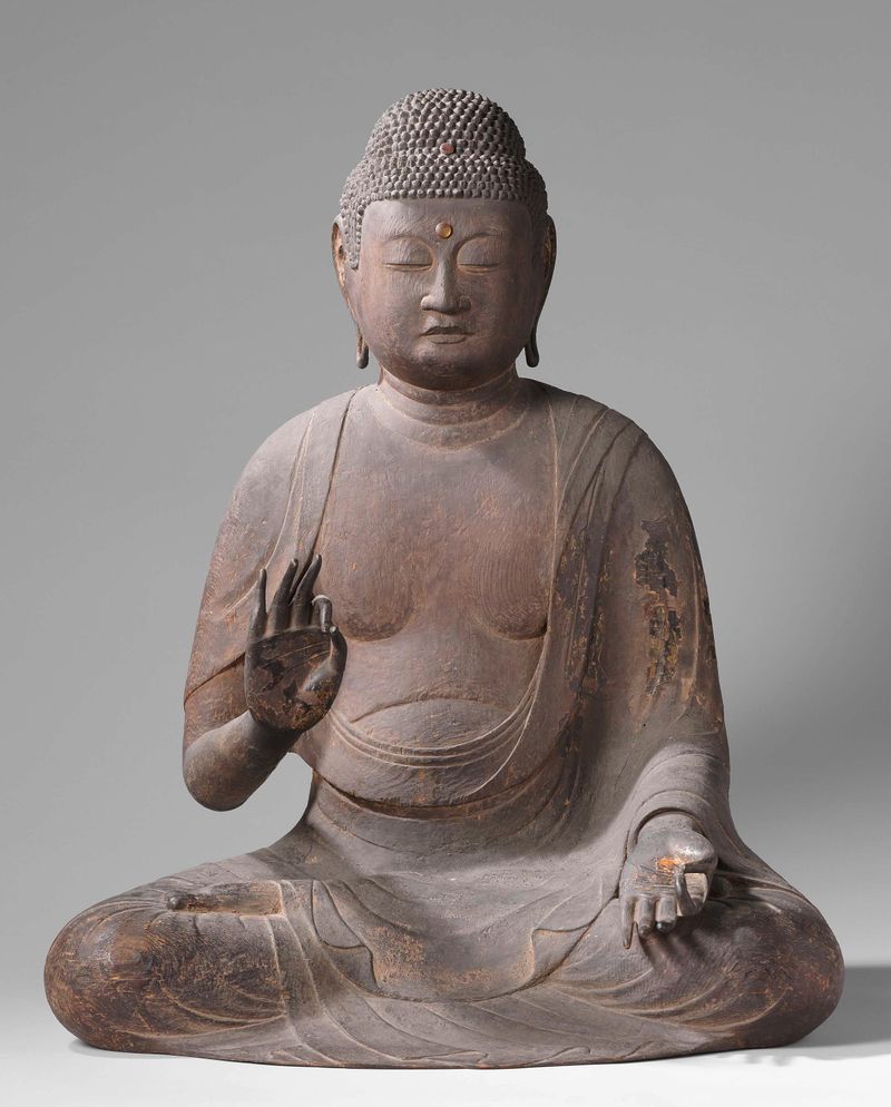 Escultura de madera del Buda Amida por artista desconocido