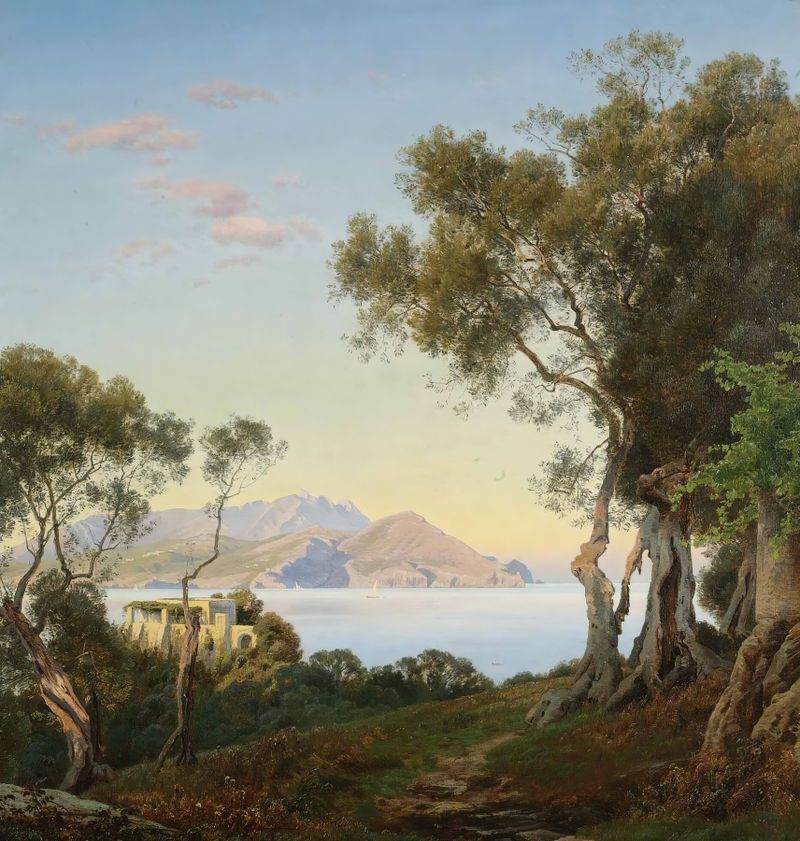 Paisaje con colinas y árboles de Janus Andreas Bartholin la Cour, pintura al óleo