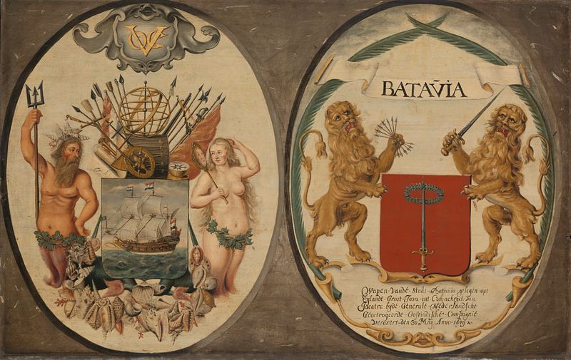 Brasão com Netuno e sereia, óleo sobre painel de Jeronimus Becx