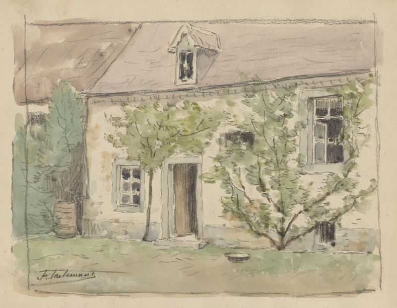 Pintura de paisaje al óleo de Jean-François Taelemans con una casa pintoresca.