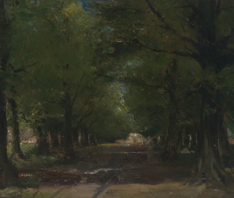 Entrance of the Abbey of Tongerlo by Emile Vloors, oil on canvas depicting a serene landscape