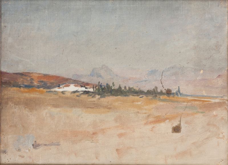 Paisagem em ocres e azuis, pintura a óleo de Jan Ciągliński