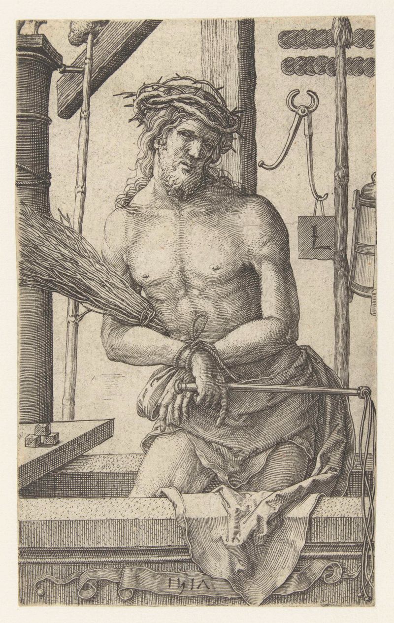 Grabado de Lucas van Leyden que representa una figura melancólica en medio del caos, 1517