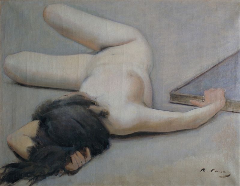Female Nude by Ramón Casas, oil on canvas, depicting a nude figure illuminated by soft light.