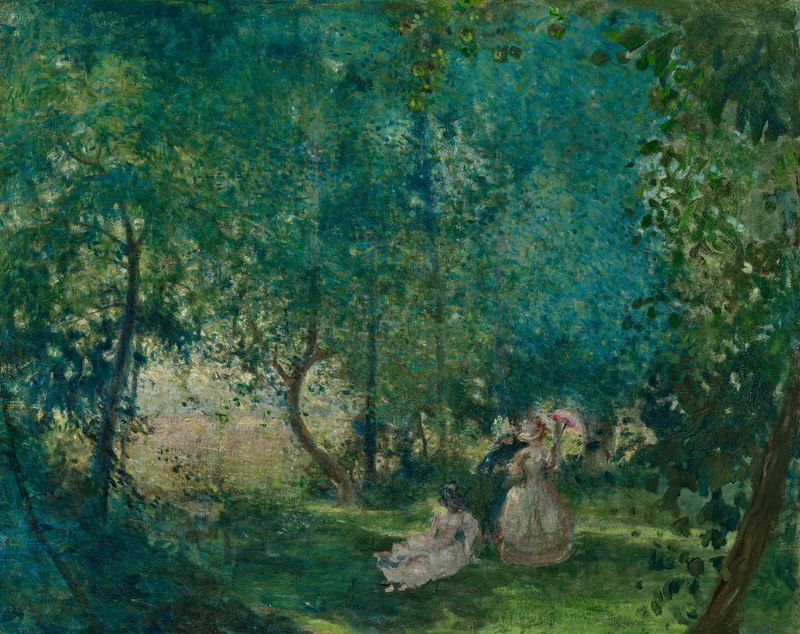 Impressionist landscape by Charles Conder, depicting a forest with dappled sunlight and shadows.