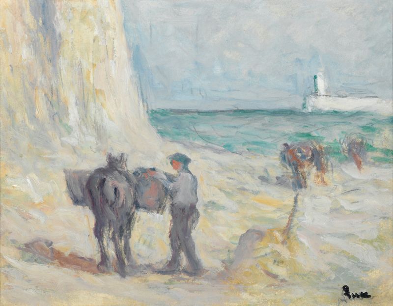 Escena marina con pescadores recogiendo algas, óleo sobre lienzo de Maximilien Luce