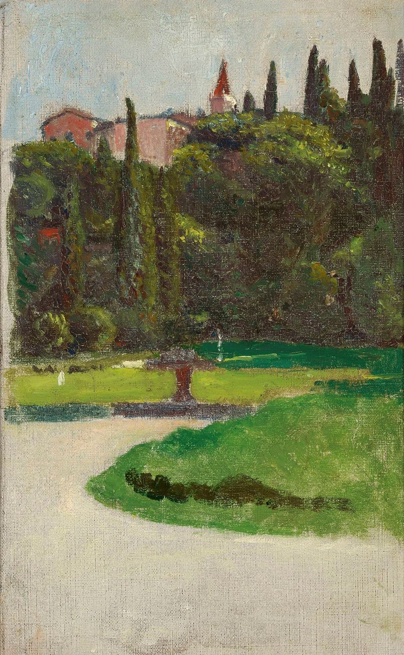 Esboço em aquarela de Villa d’Este em Tivoli de Aleksander Gierymski