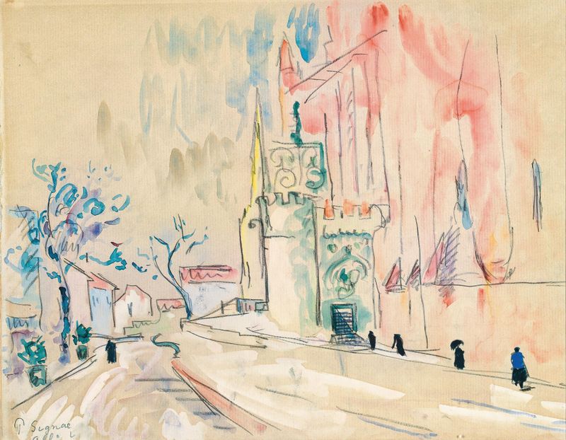 Albi de Paul Signac, óleo sobre tela representando um rio e uma vila com luz vibrante.