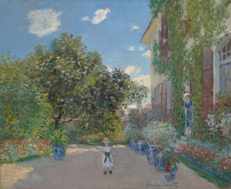 A Casa do Artista em Argenteuil de Claude Monet, óleo sobre tela, retratando um jardim e uma casa.