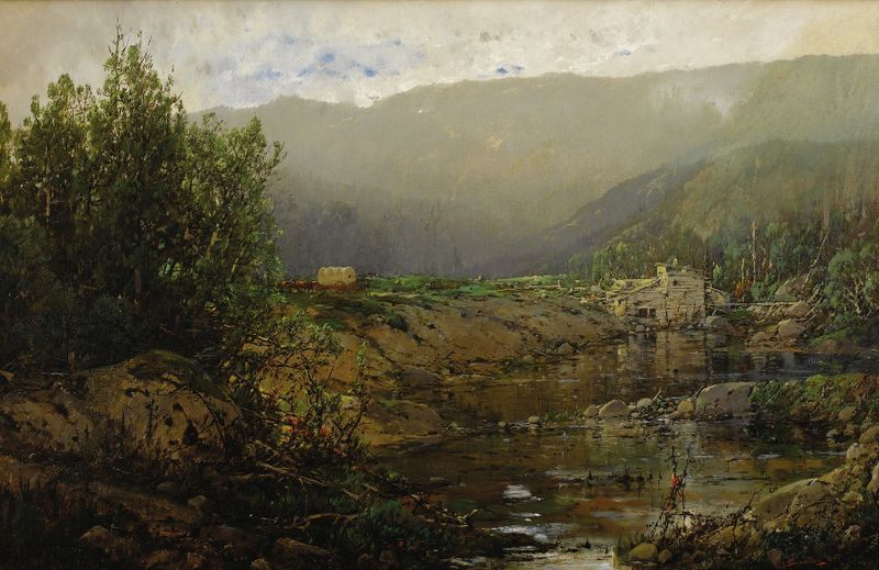 Conestoga wagon in a landscape, oil painting by William Louis Sonntag