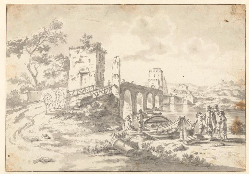 Ponte Molle de Jan Both, óleo sobre lienzo que representa un río tranquilo y un puente.