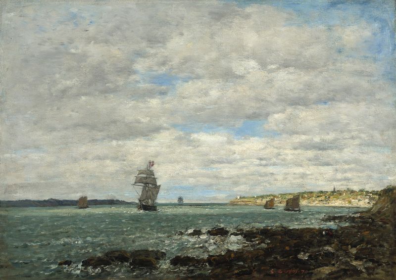 Coast of Brittany by Eugène Boudin, oil on canvas depicting waves and sunlight.