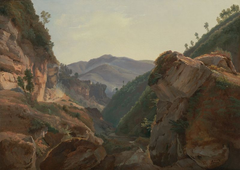 Mountain landscape with road, oil on canvas by Jean-Charles Joseph Rémond
