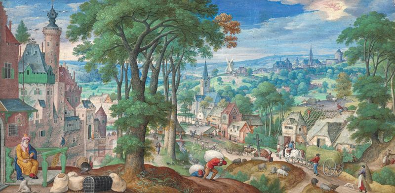 Landscape with the Parable of the Rich Man, oil on canvas by Hans Bol