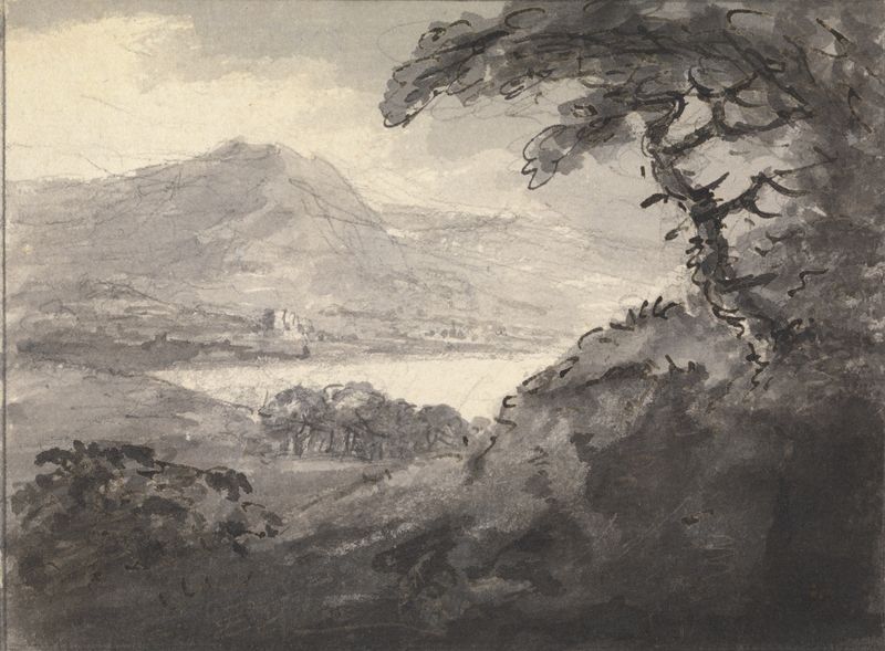 Mountainous landscape with a lake, oil painting by William Gilpin