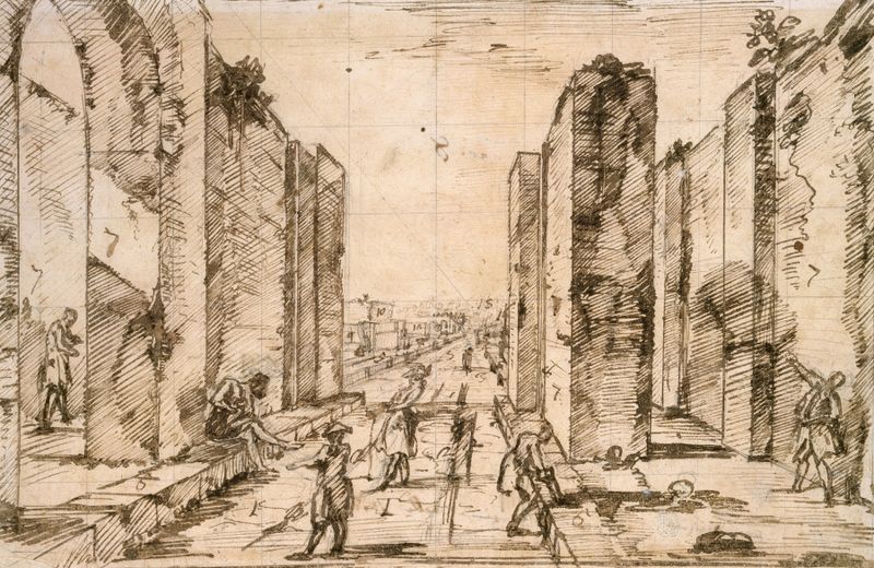 Etching by Giovanni Battista Piranesi showing the Herculaneum Gate in Pompeii