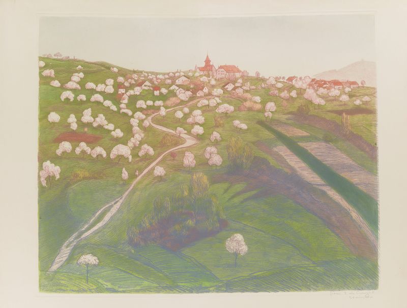 Vue de Belmont, près de Lausanne, n° 2 by Théophile Alexandre Steinlen, oil painting depicting a serene landscape.