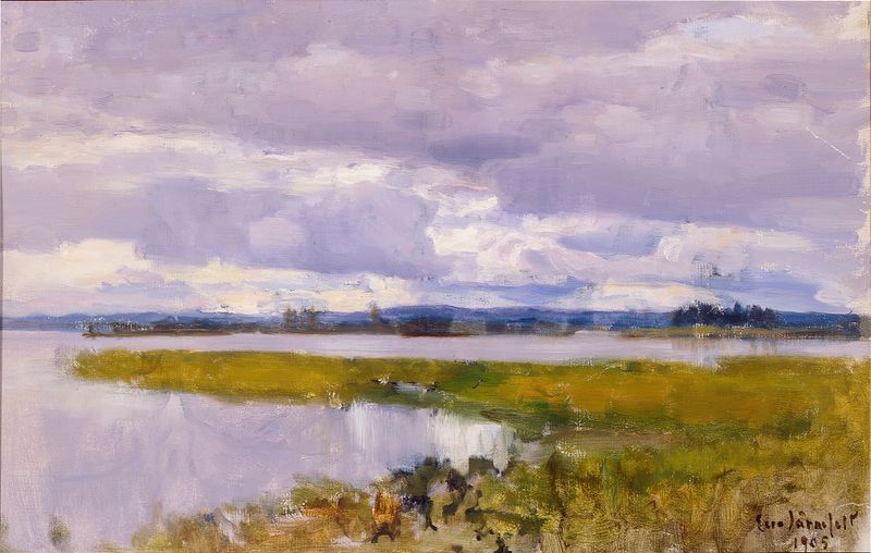 Paisaje de Eero Järnefelt, óleo sobre lienzo que muestra un follaje exuberante y luz filtrándose entre los árboles.