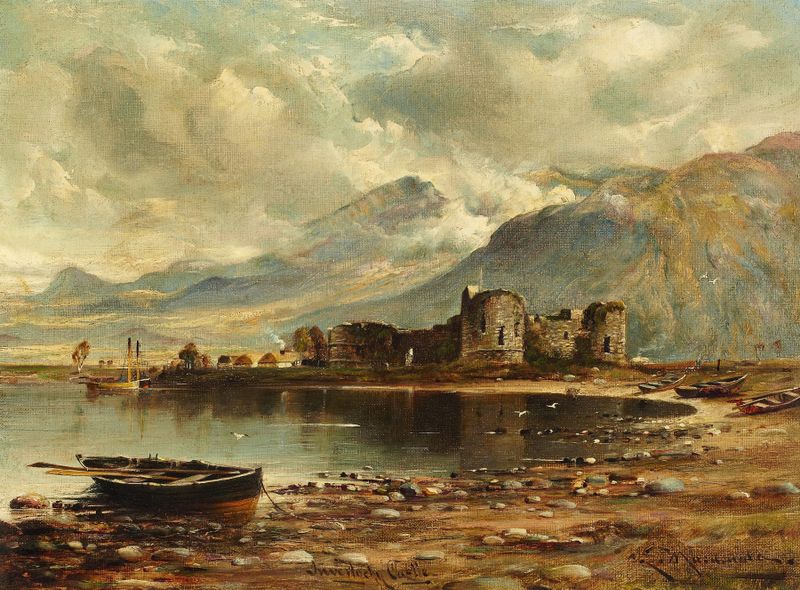 Paisagem de Inverlochy Castle de John Blake Macdonald, pintura a óleo