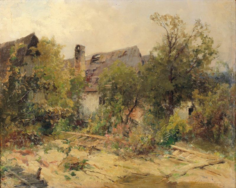 Landscape with farmhouse by Ernestine von Kirchsberg, medium unknown