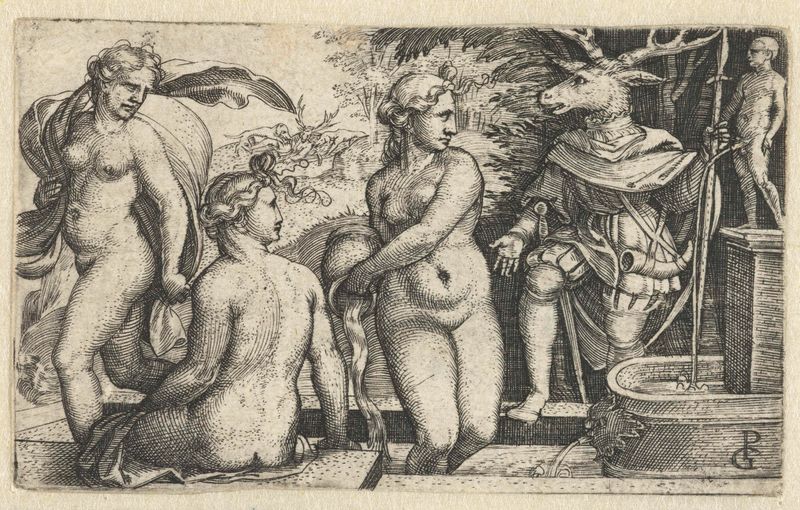 Gravura de Georg Pencz mostrando Acteon transformado em um cervo por Diana