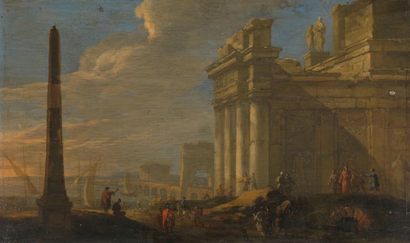 Marine scene of Italian harbor view by Jacob van der Ulft, oil painting