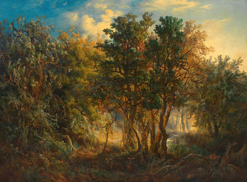 Australischer Urwald by Joseph Selleny, oil painting depicting a lush green forest landscape.