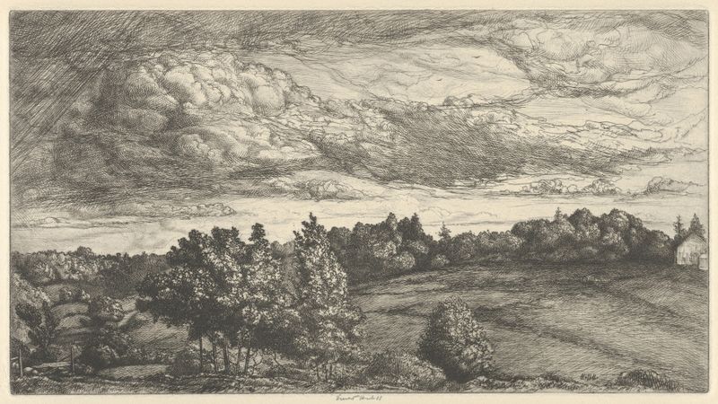 Storm Clouds de Ernest Haskell, pintura a óleo que retrata céus turbulentos e cores profundas