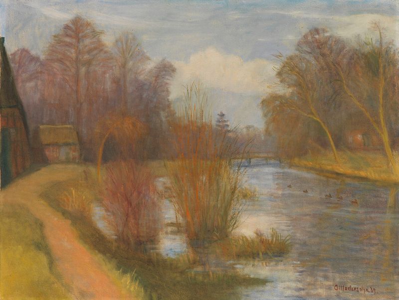Landscape with early spring light and trees, oil on canvas by Otto Modersohn