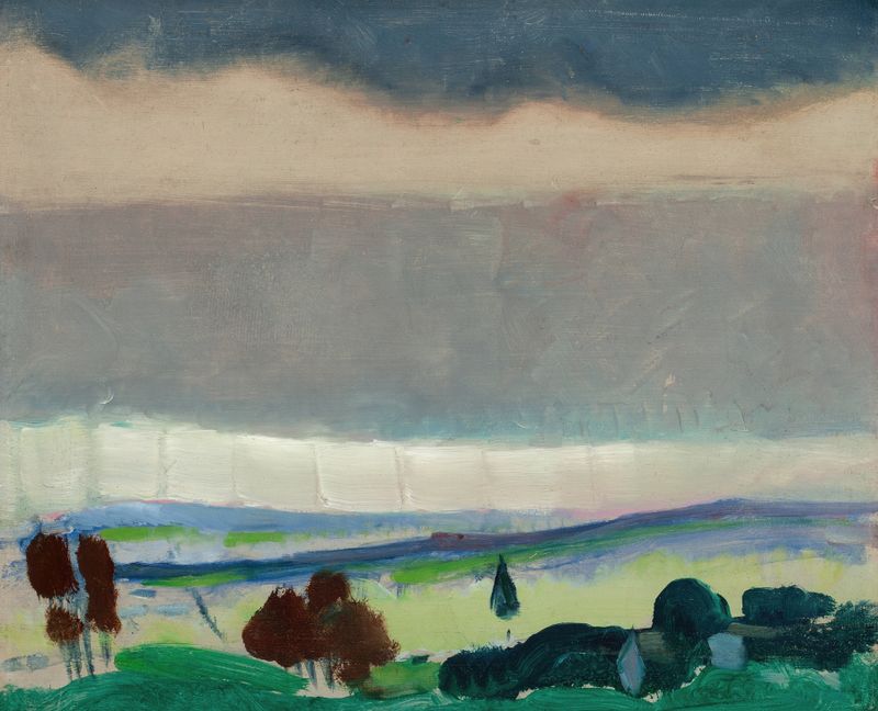 Landscape, Stormy Sky de Arthur Beecher Carles, óleo sobre tela retratando um céu tempestuoso.