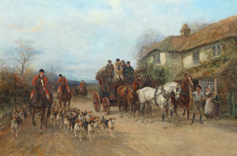 Landscape with a solitary horse rider on a winding road, oil painting by Heywood Hardy.