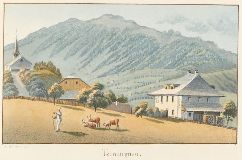Paisaje de Jakob Samuel Weibel, Romanticismo, que representa un horizonte sereno con colores suaves
