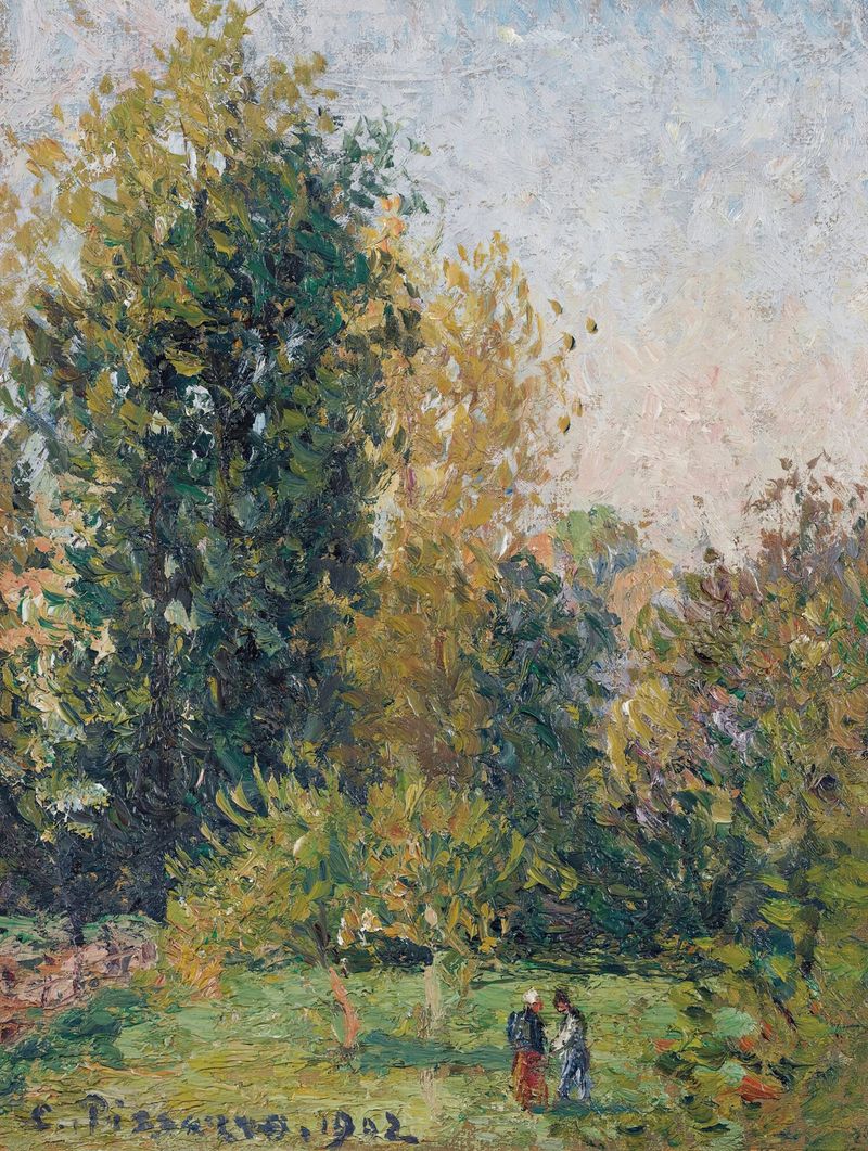Paisaje con dos figuras en colores de otoño, óleo sobre lienzo de Camille Pissarro