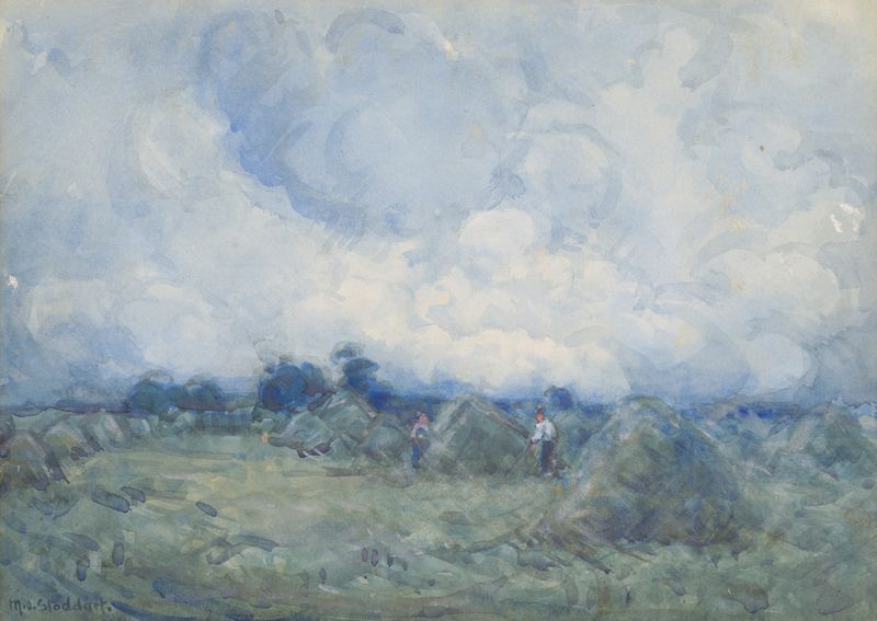 Paisaje de Margaret Stoddart, impresionismo, que muestra suaves colinas y follaje