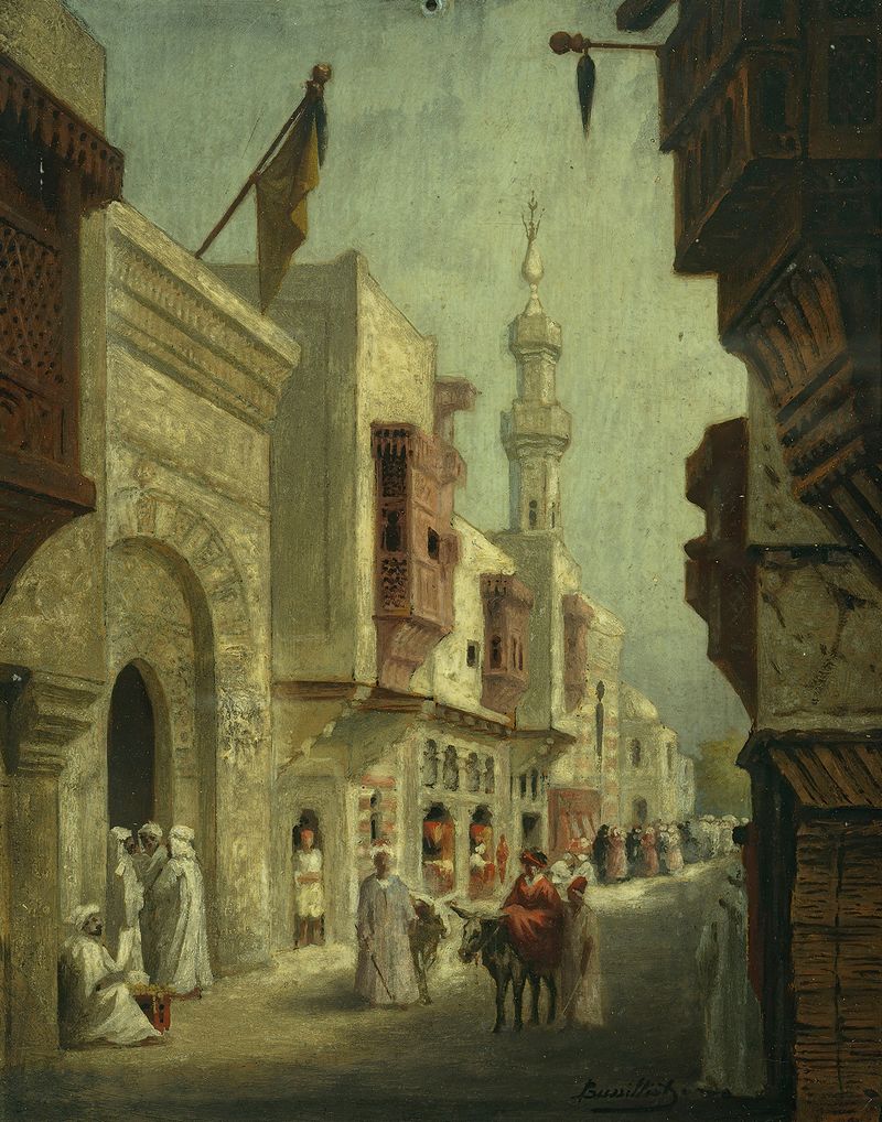 La rue du Caire, à l’Exposition de 1889, oil on canvas by C. Bussilliet depicting a lively crowd.