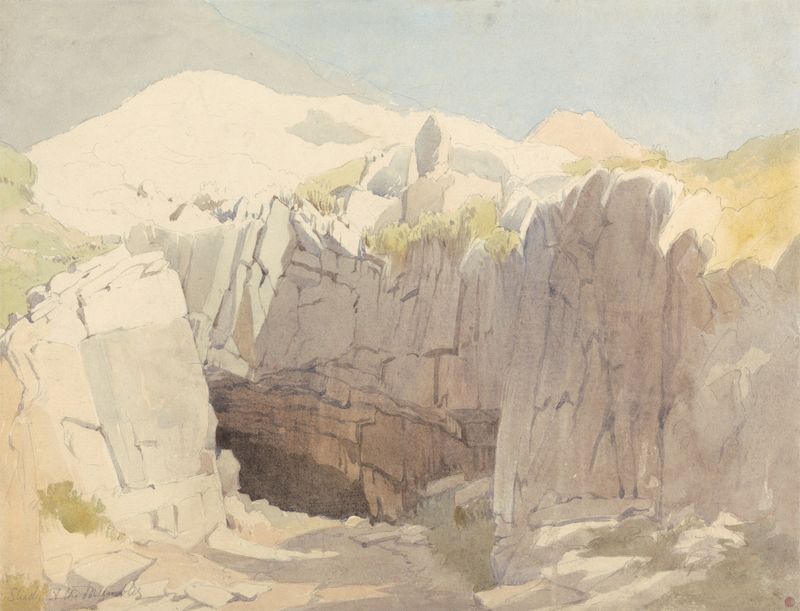 Study of Rocks at Mumbles by Edward Duncan, depicting textured rocks and light in a landscape.
