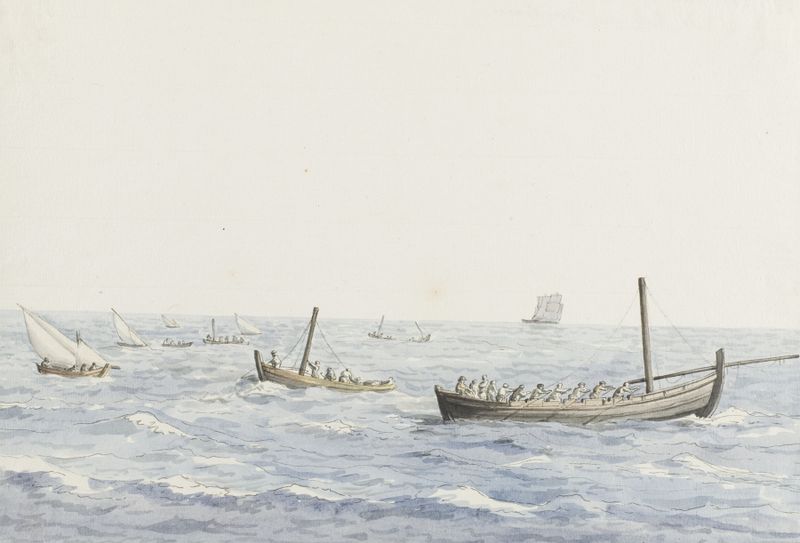 Marine scene with fishermen and boats, oil painting by Abraham-Louis-Rodolphe Ducros