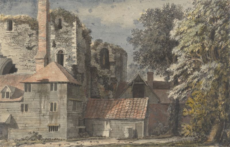 Canterbury Castle by Jonathan Skelton, oil on canvas, depicting a serene landscape with morning light.