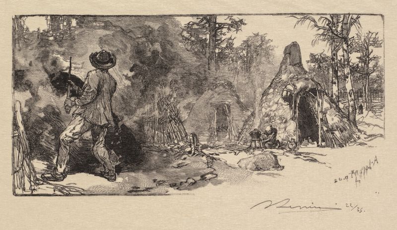 Coalmen de Auguste Louis Lepère, que representa a los trabajadores en una escena oscura, realismo