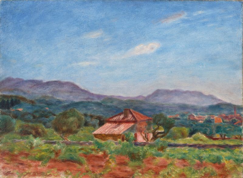 Pink house near La Ciotat de Józef Pankiewicz, óleo sobre lienzo, con una fachada vibrante y luz solar.