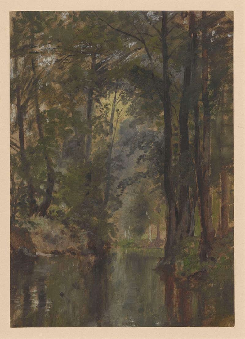 Paisaje con árboles y un río, pintura al óleo de Adolf Dressler