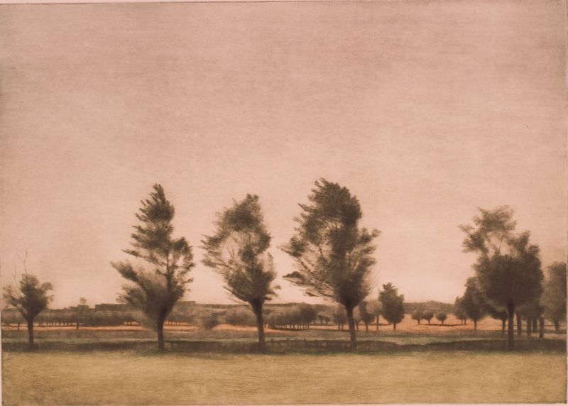 Landskab fra Falster de Peter Ilsted, pintura a óleo que retrata uma paisagem vibrante com flores silvestres.