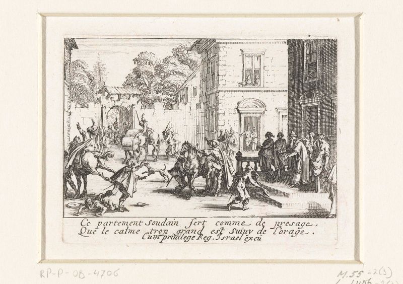 Grabado de Jacques Callot que muestra a un joven en el umbral de su hogar infantil